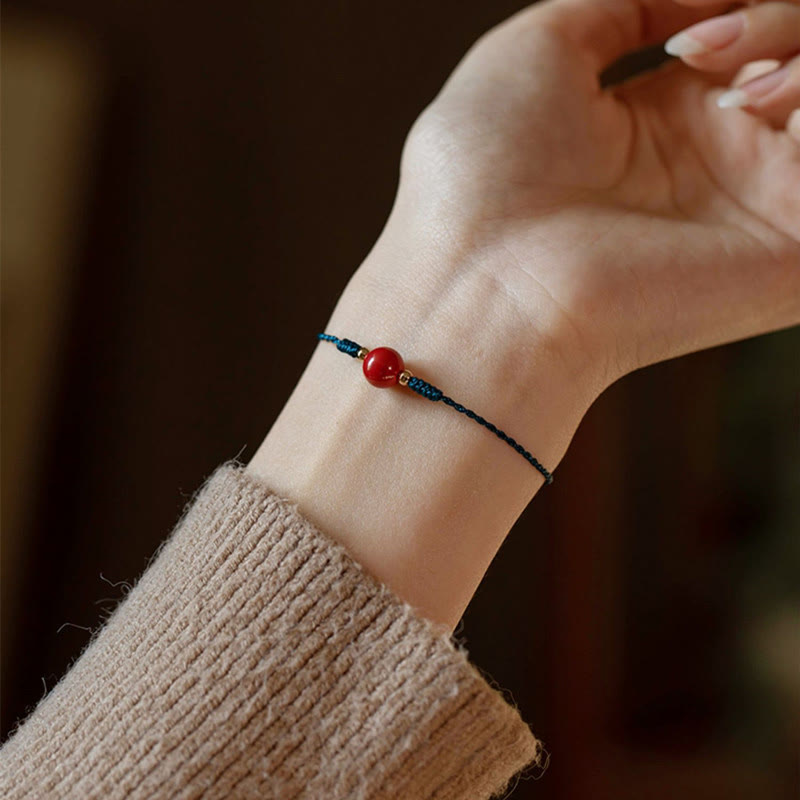 Handmade Red String Cinnabar Gold & Copper Ping An Kou Buckle Bracelet