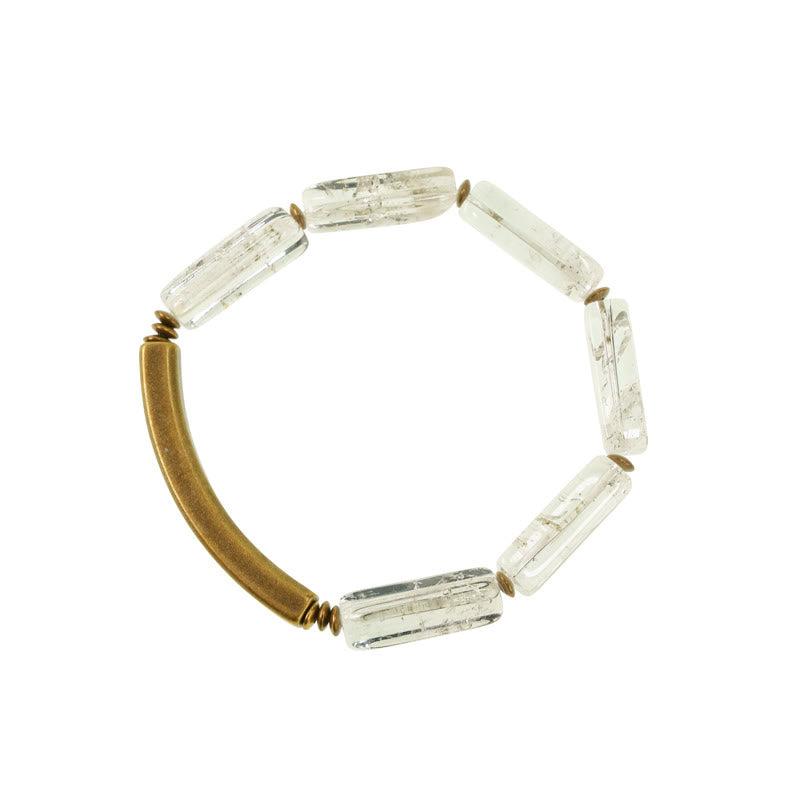 Geometric Square Clear Quartz and Copper Minimalist Band Bracelet