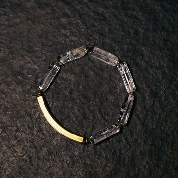 Geometric Square Clear Quartz and Copper Minimalist Band Bracelet