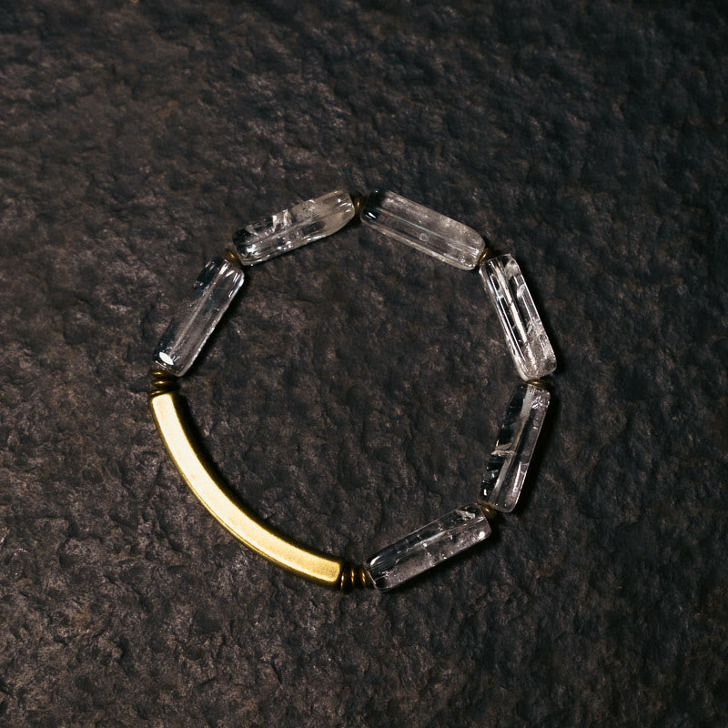 Geometric Square Clear Quartz and Copper Minimalist Band Bracelet