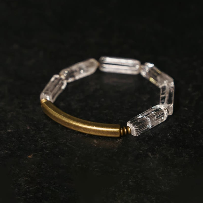 Geometric Square Clear Quartz and Copper Minimalist Band Bracelet