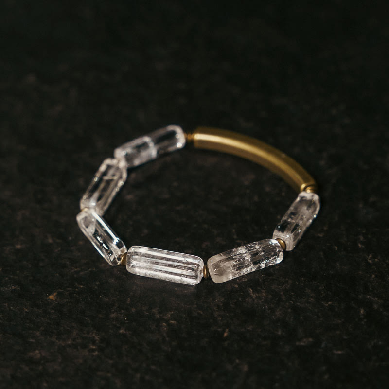 Geometric Square Clear Quartz and Copper Minimalist Band Bracelet