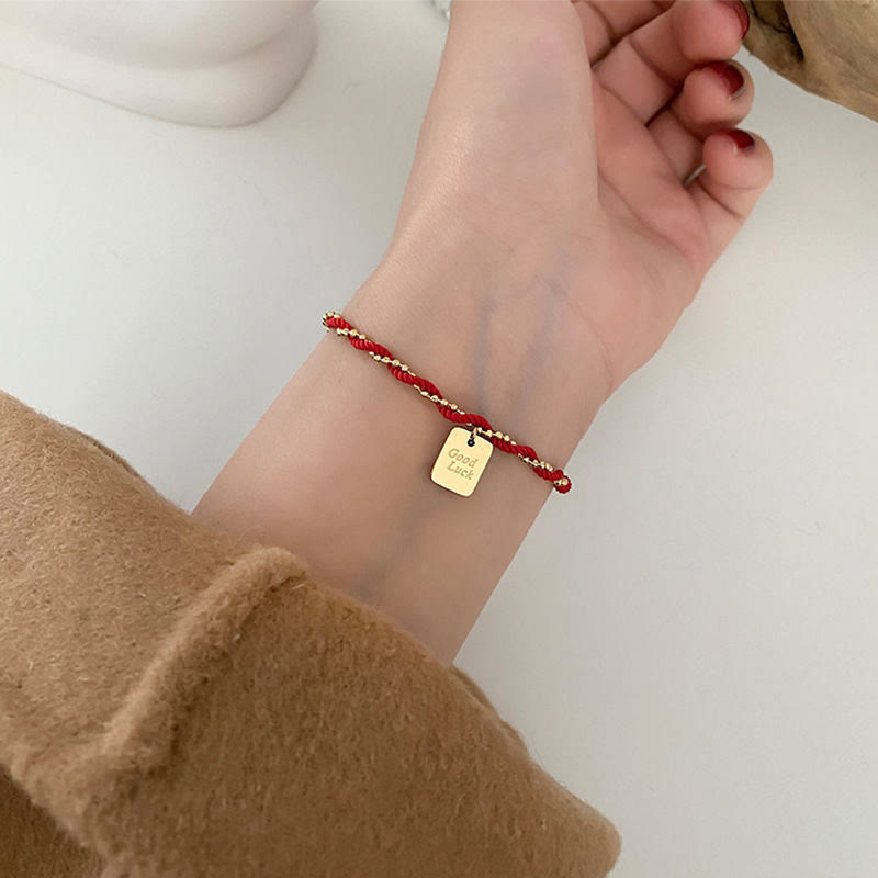 Gold Plated Copper Resilience Charm Red String Adjustable Bracelet