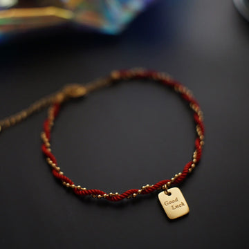 Gold Plated Copper Resilience Charm Red String Adjustable Bracelet