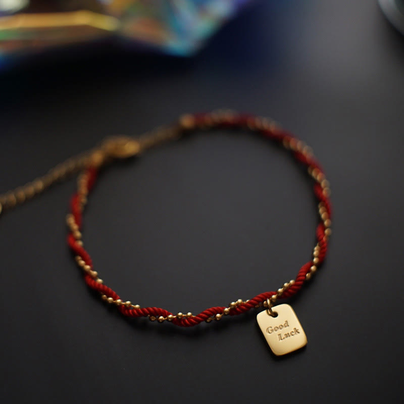 Gold Plated Copper Resilience Charm Red String Adjustable Bracelet