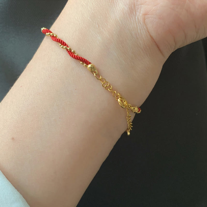 Gold Plated Copper Resilience Charm Red String Adjustable Bracelet