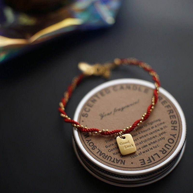 Gold Plated Copper Resilience Charm Red String Adjustable Bracelet