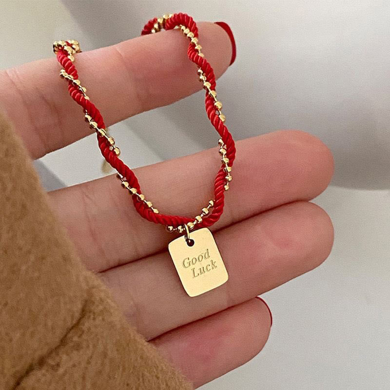 Gold Plated Copper Resilience Charm Red String Adjustable Bracelet