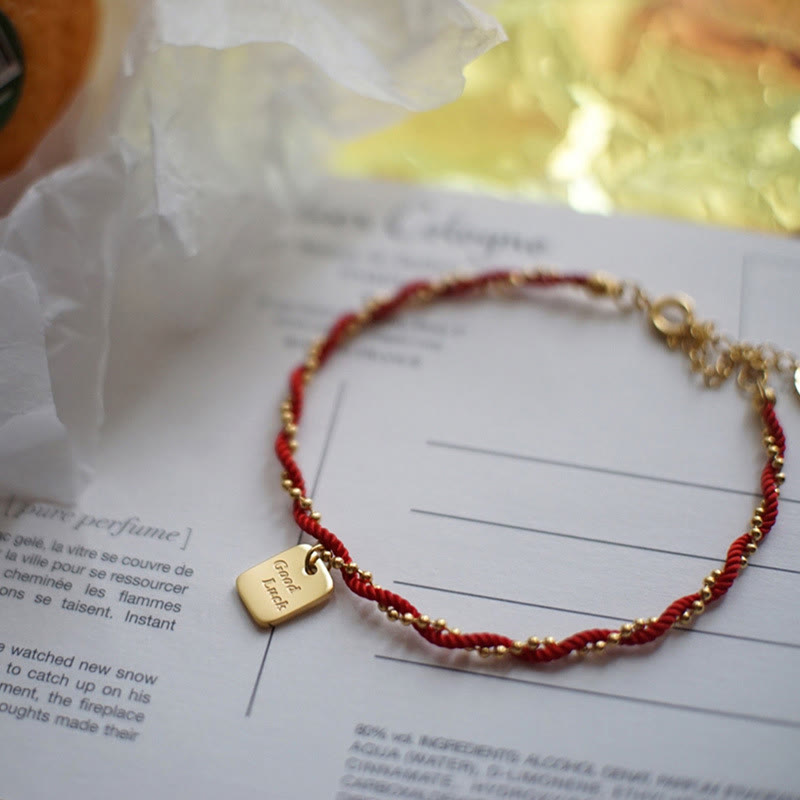 Gold Plated Copper Resilience Charm Red String Adjustable Bracelet