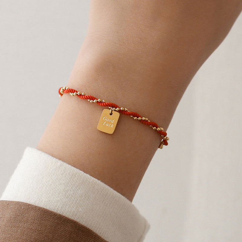 Gold Plated Copper Resilience Charm Red String Adjustable Bracelet