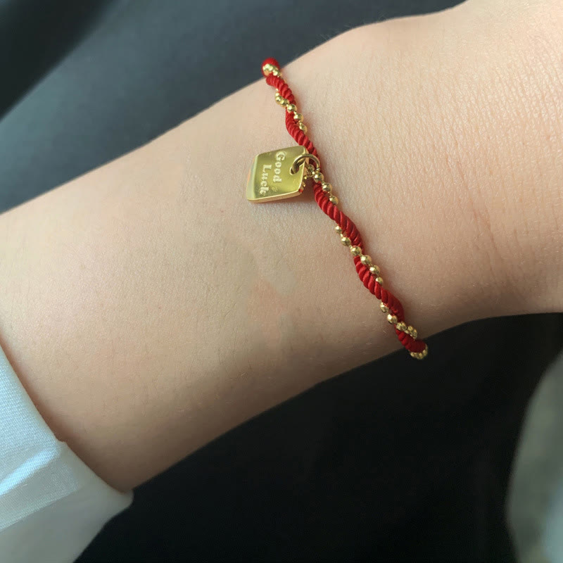 Gold Plated Copper Resilience Charm Red String Adjustable Bracelet