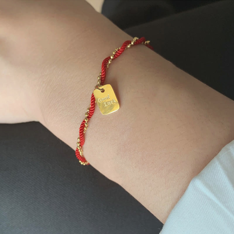 Gold Plated Copper Resilience Charm Red String Adjustable Bracelet