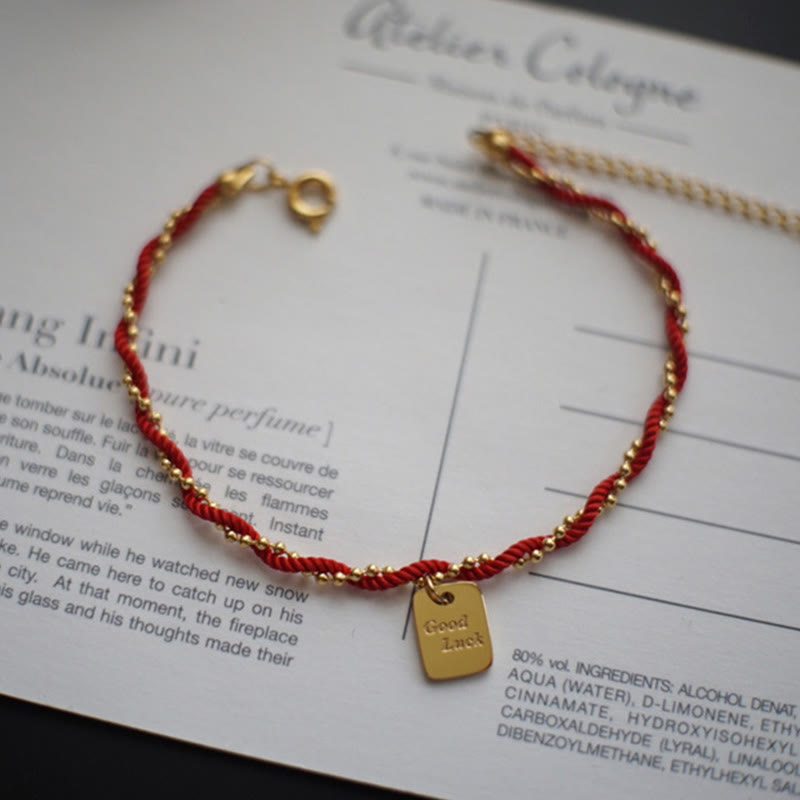 Gold Plated Copper Resilience Charm Red String Adjustable Bracelet