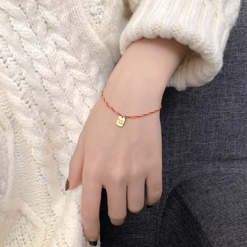 Gold Plated Copper Resilience Charm Red String Adjustable Bracelet