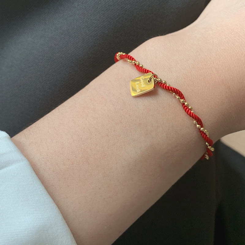 Gold Plated Copper Resilience Charm Red String Adjustable Bracelet