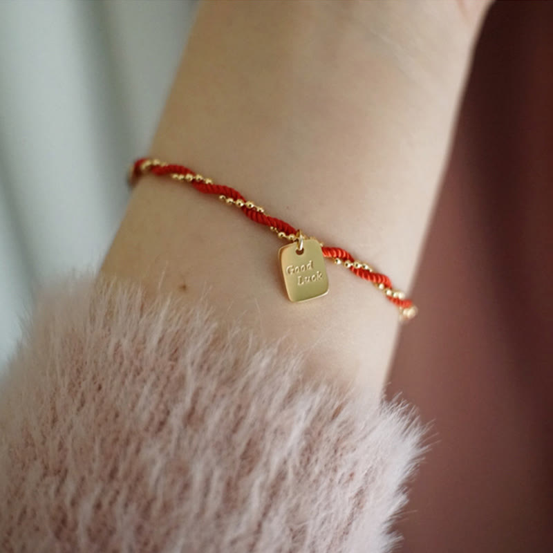 Gold Plated Copper Resilience Charm Red String Adjustable Bracelet