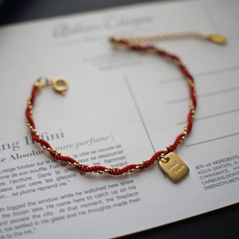 Gold Plated Copper Resilience Charm Red String Adjustable Bracelet