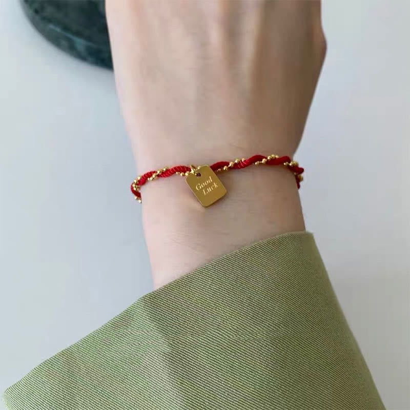 Gold Plated Copper Resilience Charm Red String Adjustable Bracelet