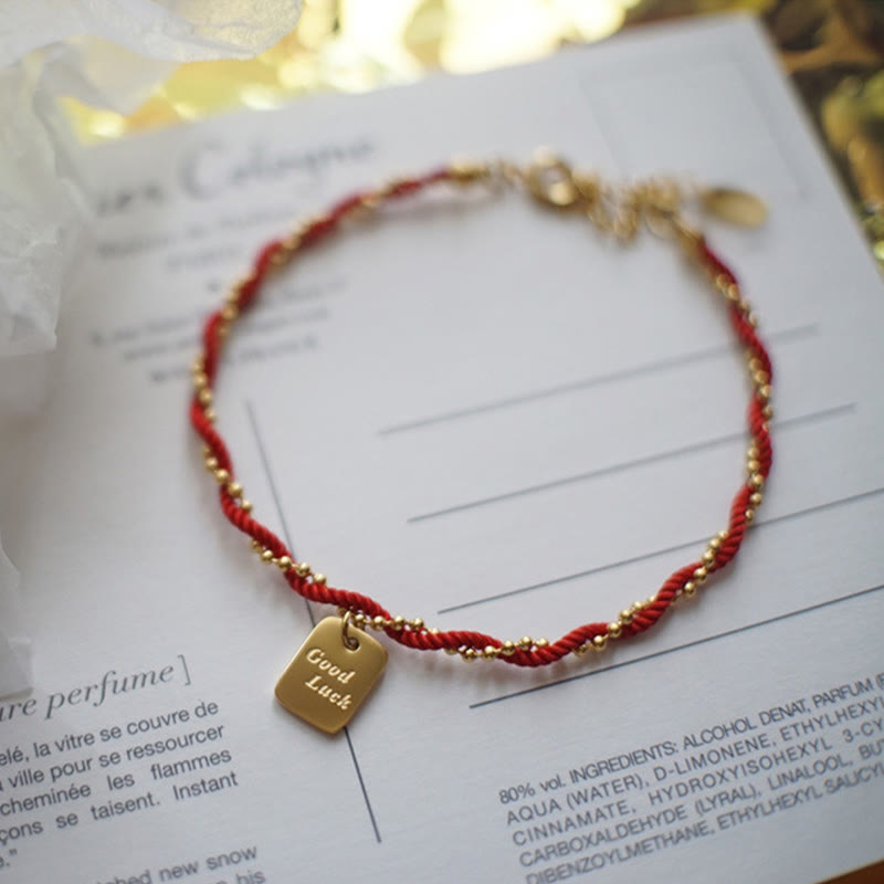 Gold Plated Copper Resilience Charm Red String Adjustable Bracelet