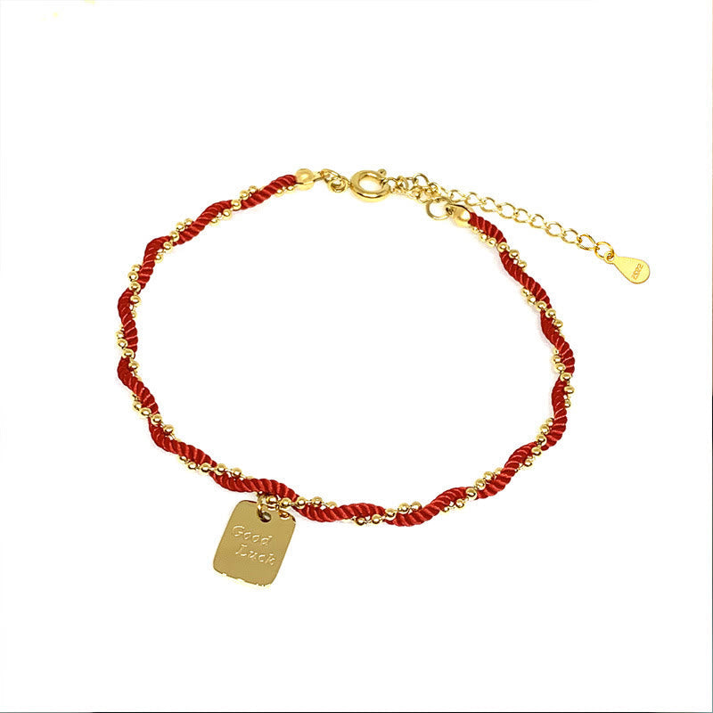 Gold Plated Copper Resilience Charm Red String Adjustable Bracelet