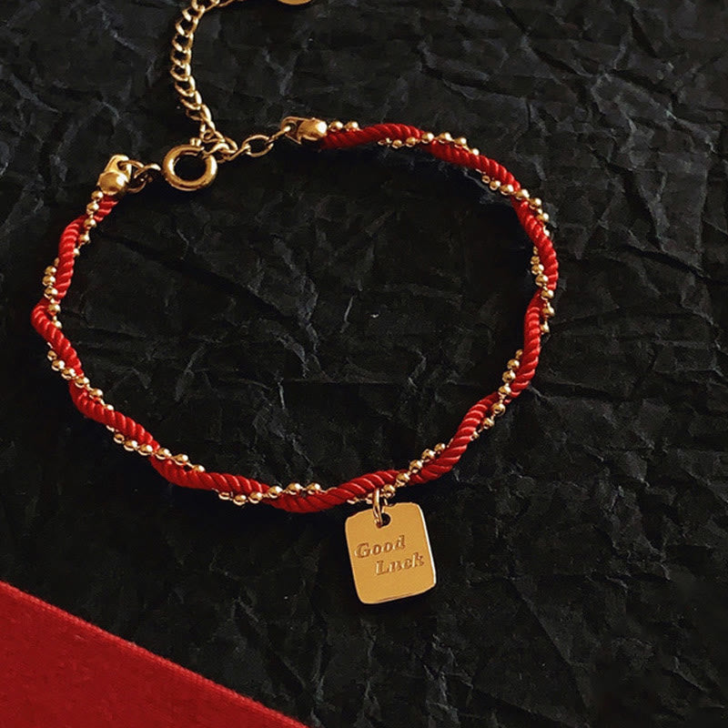Gold Plated Copper Resilience Charm Red String Adjustable Bracelet
