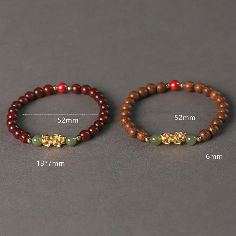 999 Sterling Silver Sandalwood Ebony Wood Small Leaf Red Sandalwood Hetian Jade Cinnabar PiXiu Wealth Bracelet