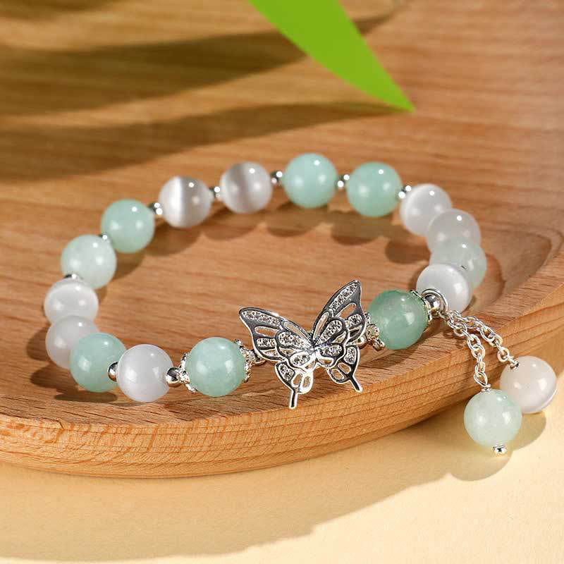 Chrysoberyl Cat's Eye Chalcedony Butterfly Love Bracelet