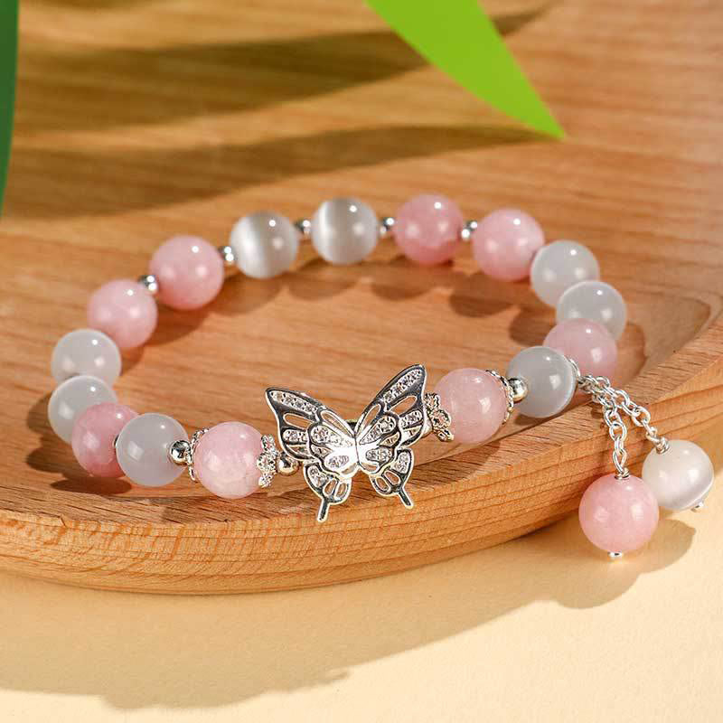 Chrysoberyl Cat's Eye Chalcedony Butterfly Love Bracelet