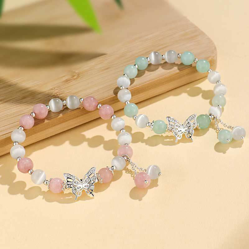 Chrysoberyl Cat's Eye Chalcedony Butterfly Love Bracelet