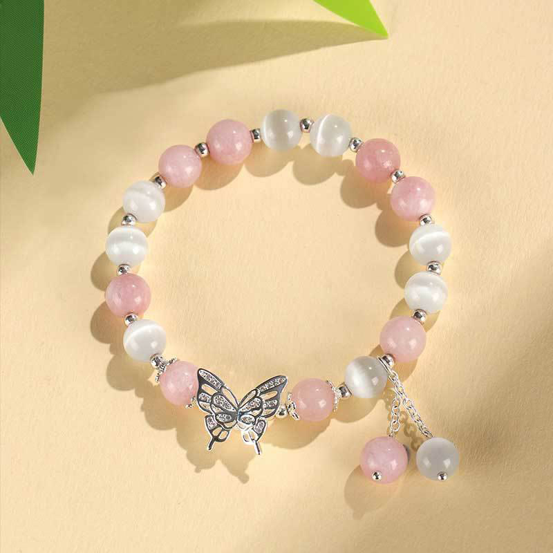 Chrysoberyl Cat's Eye Chalcedony Butterfly Love Bracelet