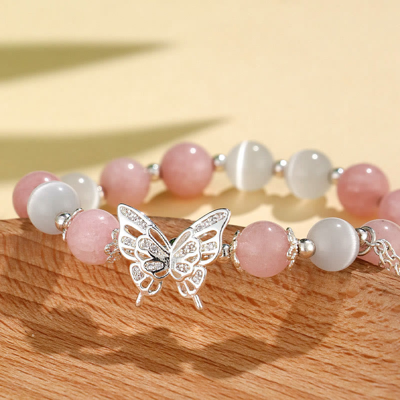Chrysoberyl Cat's Eye Chalcedony Butterfly Love Bracelet