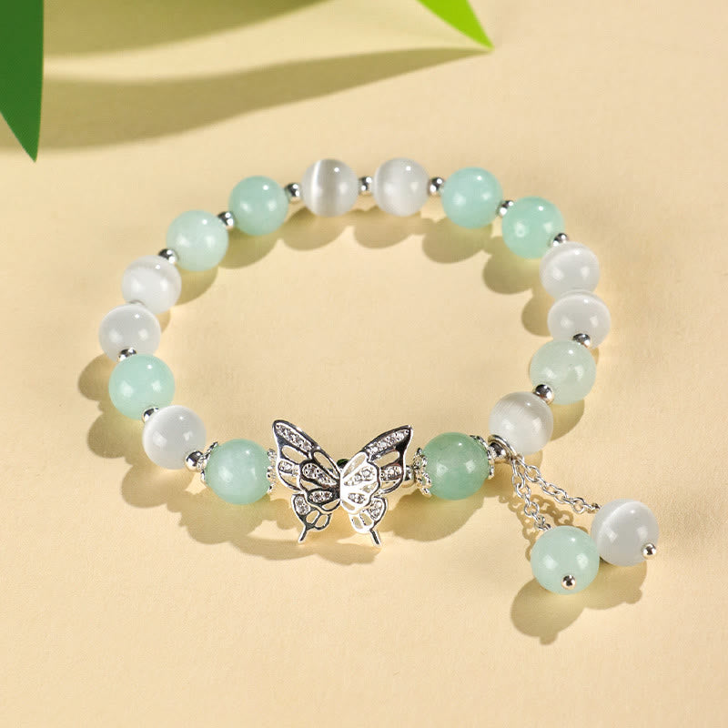 Chrysoberyl Cat's Eye Chalcedony Butterfly Love Bracelet