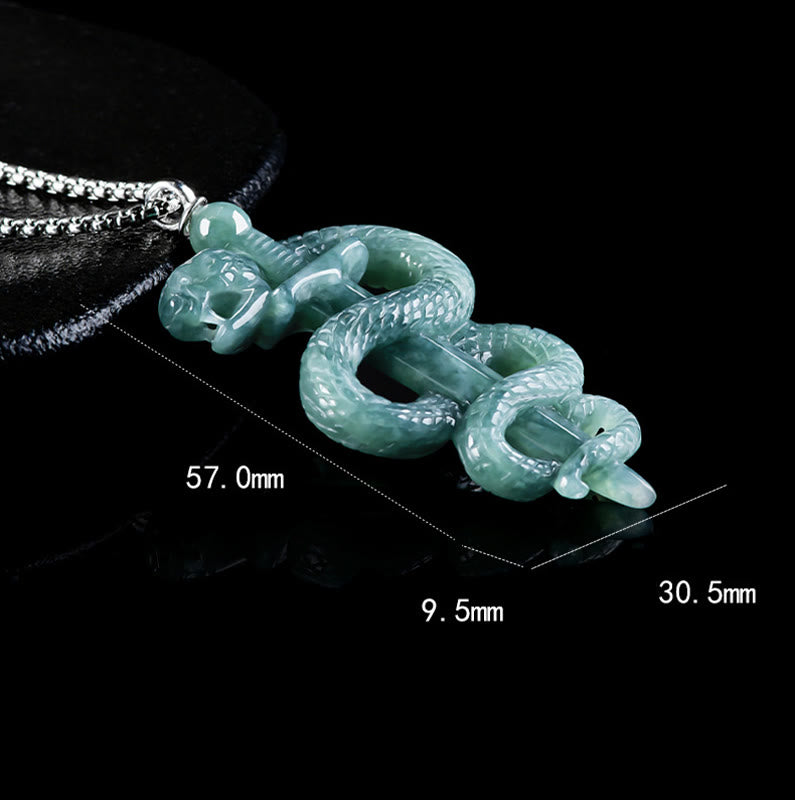 925 Sterling Silver Natural Jade Year Of The Snake Sword Luck Necklace Pendant