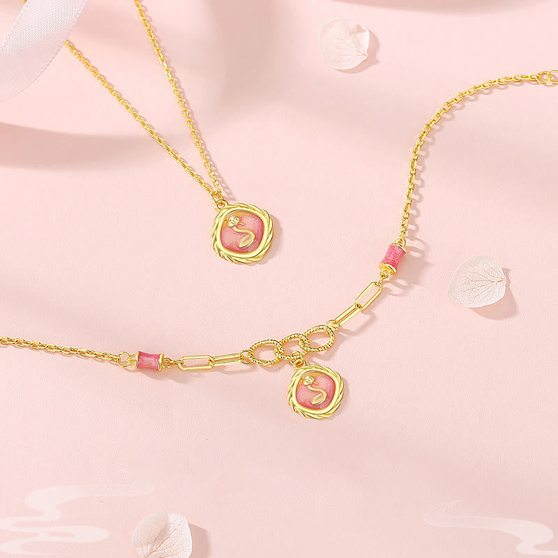 925 Sterling Silver Year Of The Snake Golden Snake Luck Bracelet Necklace Pendant