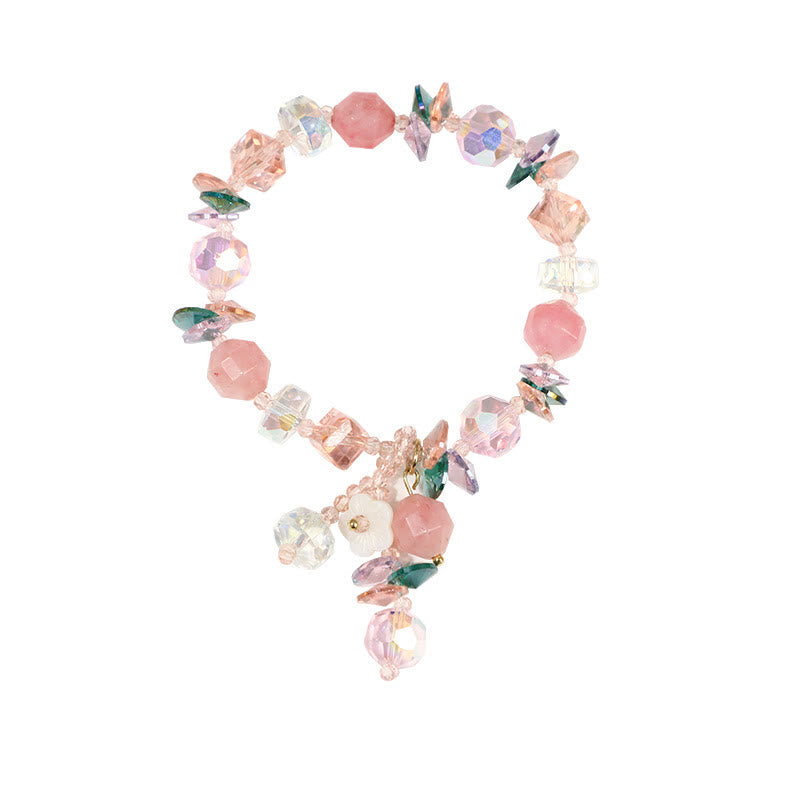 Floral Rose Green & Clear Quartz Beaded Energy Bracelet