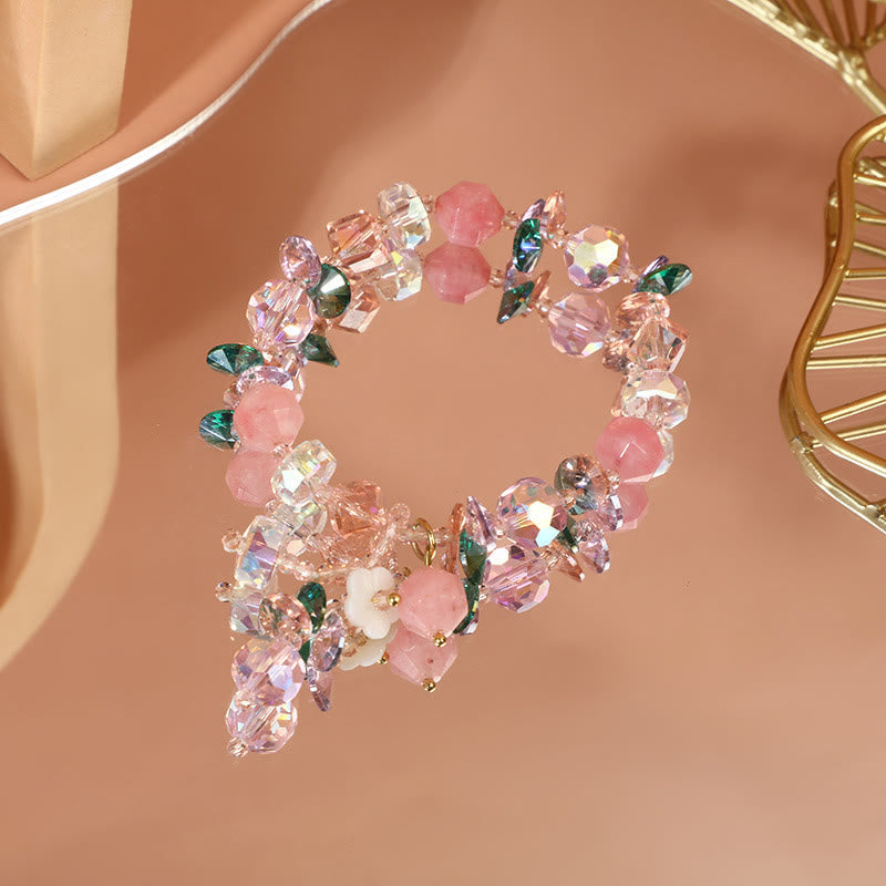 Floral Rose Green & Clear Quartz Beaded Energy Bracelet