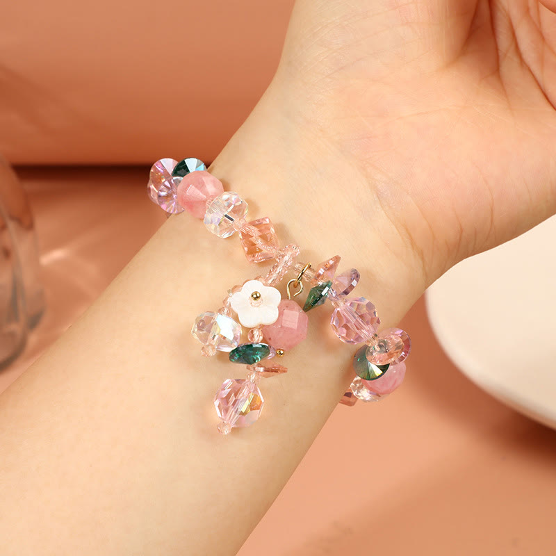 Floral Rose Green & Clear Quartz Beaded Energy Bracelet