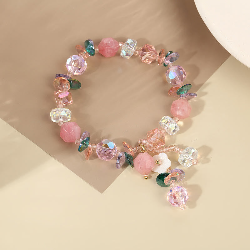 Floral Rose Green & Clear Quartz Beaded Energy Bracelet