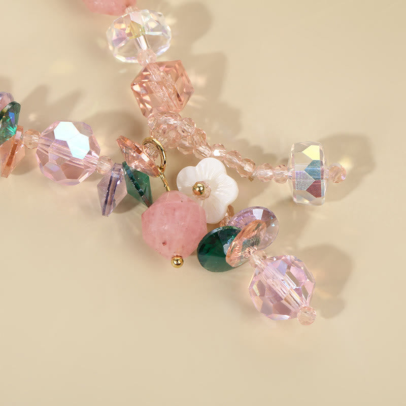 Floral Rose Green & Clear Quartz Beaded Energy Bracelet