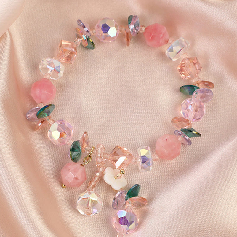 Floral Rose Green & Clear Quartz Beaded Energy Bracelet