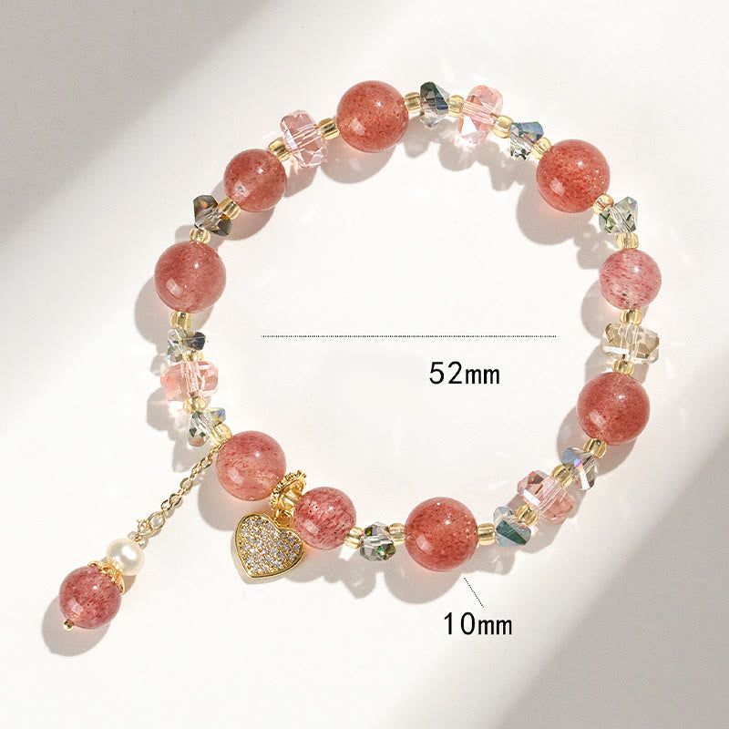 Strawberry Quartz White Crystal Pearl Liuli Heart Healing Bracelet