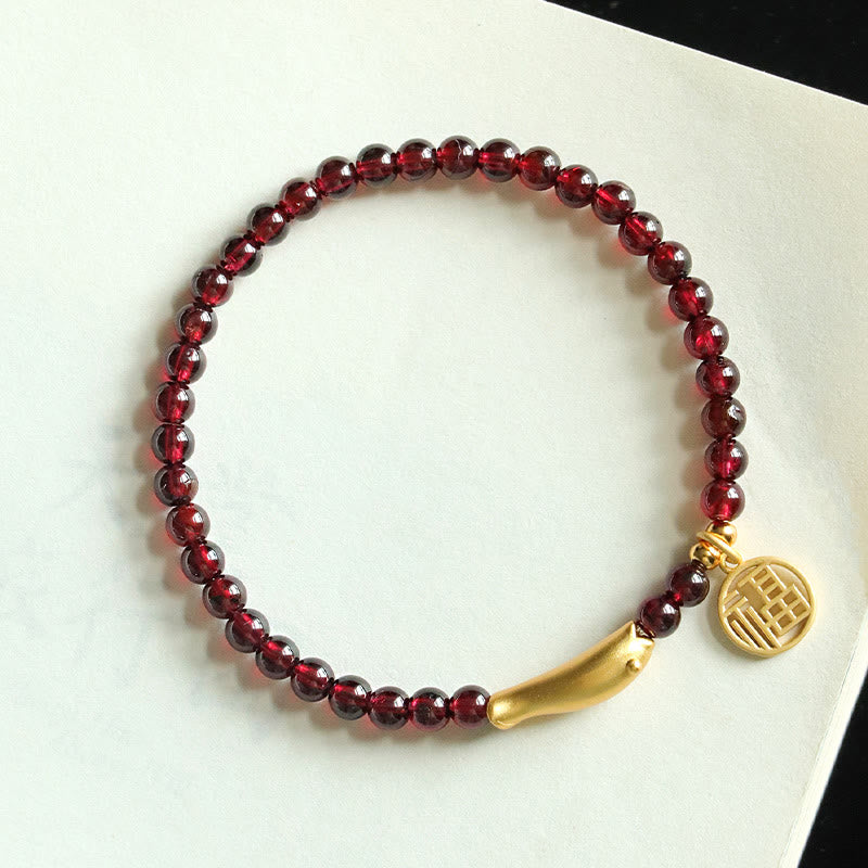 Garnet 925 Sterling Silver Fish Fu Character Purification Bracelet
