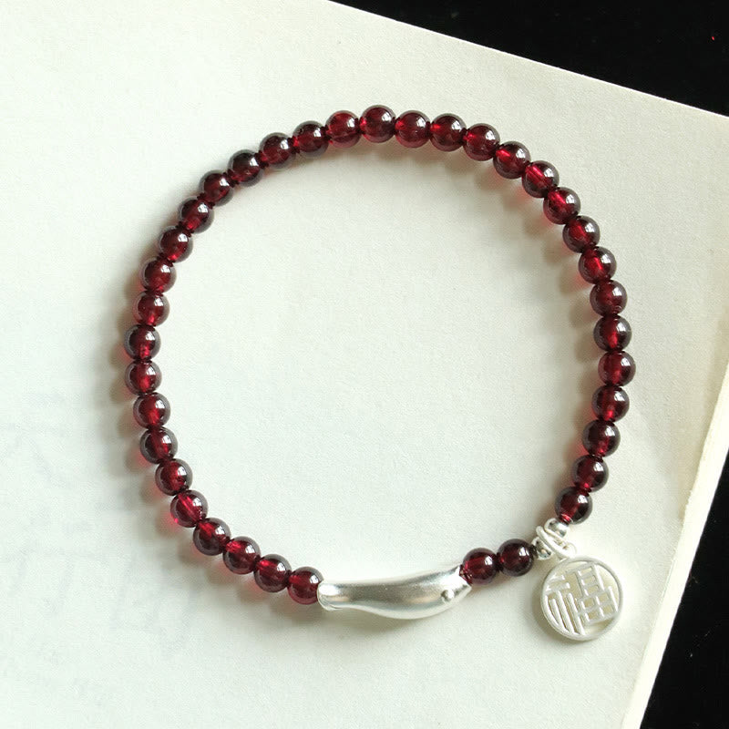 Garnet 925 Sterling Silver Fish Fu Character Purification Bracelet