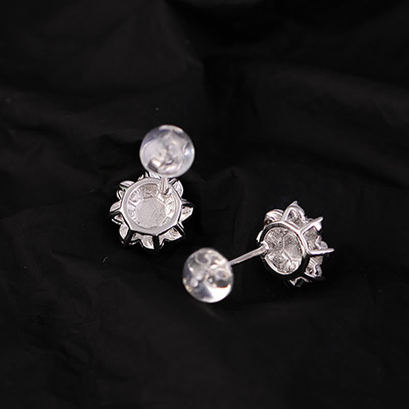 925 Sterling Silver Round Jade Flower Prosperity Earrings