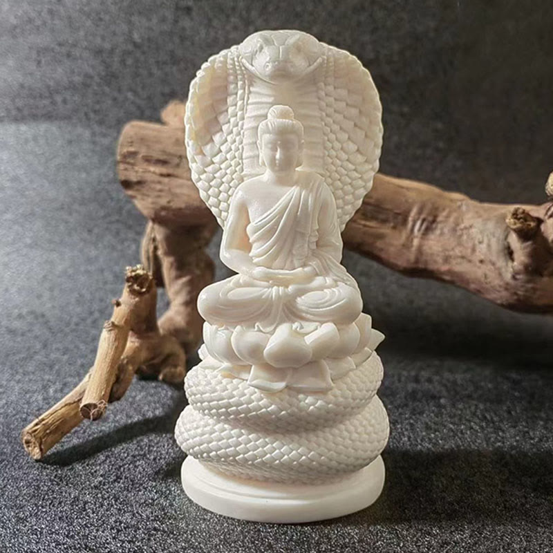 Tathagata Shakyamuni Snake Lotus Ivory Fruit Meditation Statue Serenity Home Decoration
