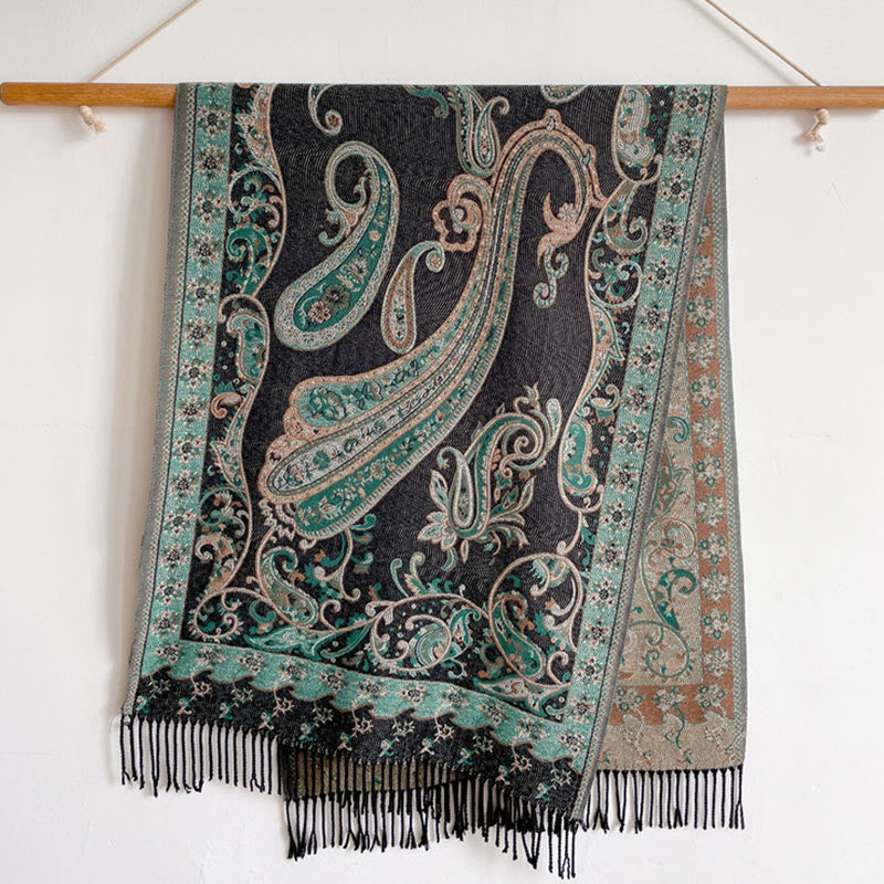 Tibetan Cashew Flower Tassel Shawl Fall Winter Cozy Travel Scarf Wrap