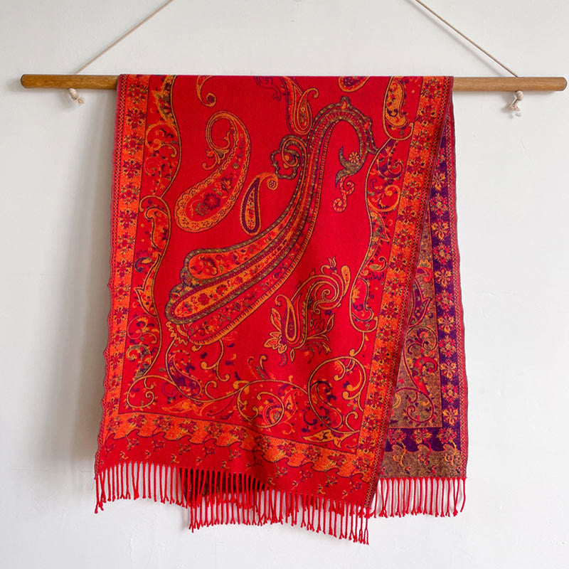 Tibetan Cashew Flower Tassel Shawl Fall Winter Cozy Travel Scarf Wrap