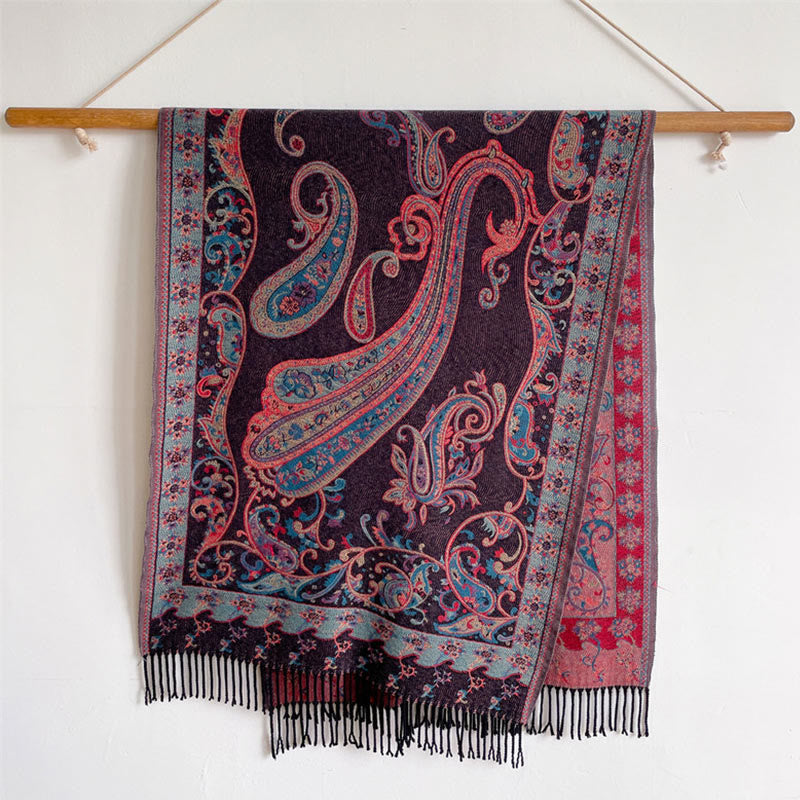 Tibetan Cashew Flower Tassel Shawl Fall Winter Cozy Travel Scarf Wrap