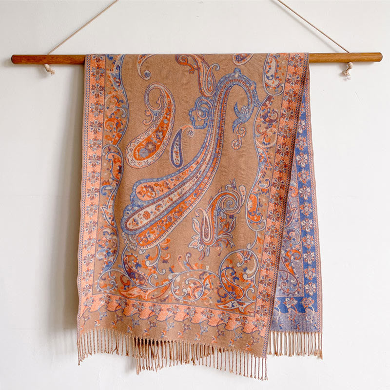Tibetan Cashew Flower Tassel Shawl Fall Winter Cozy Travel Scarf Wrap