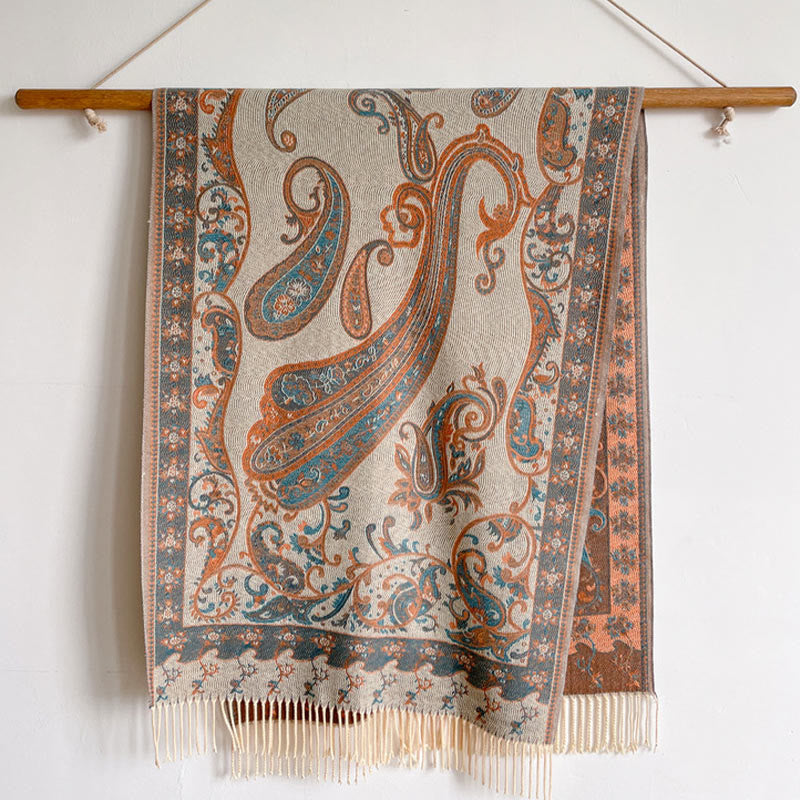 Tibetan Cashew Flower Tassel Shawl Fall Winter Cozy Travel Scarf Wrap